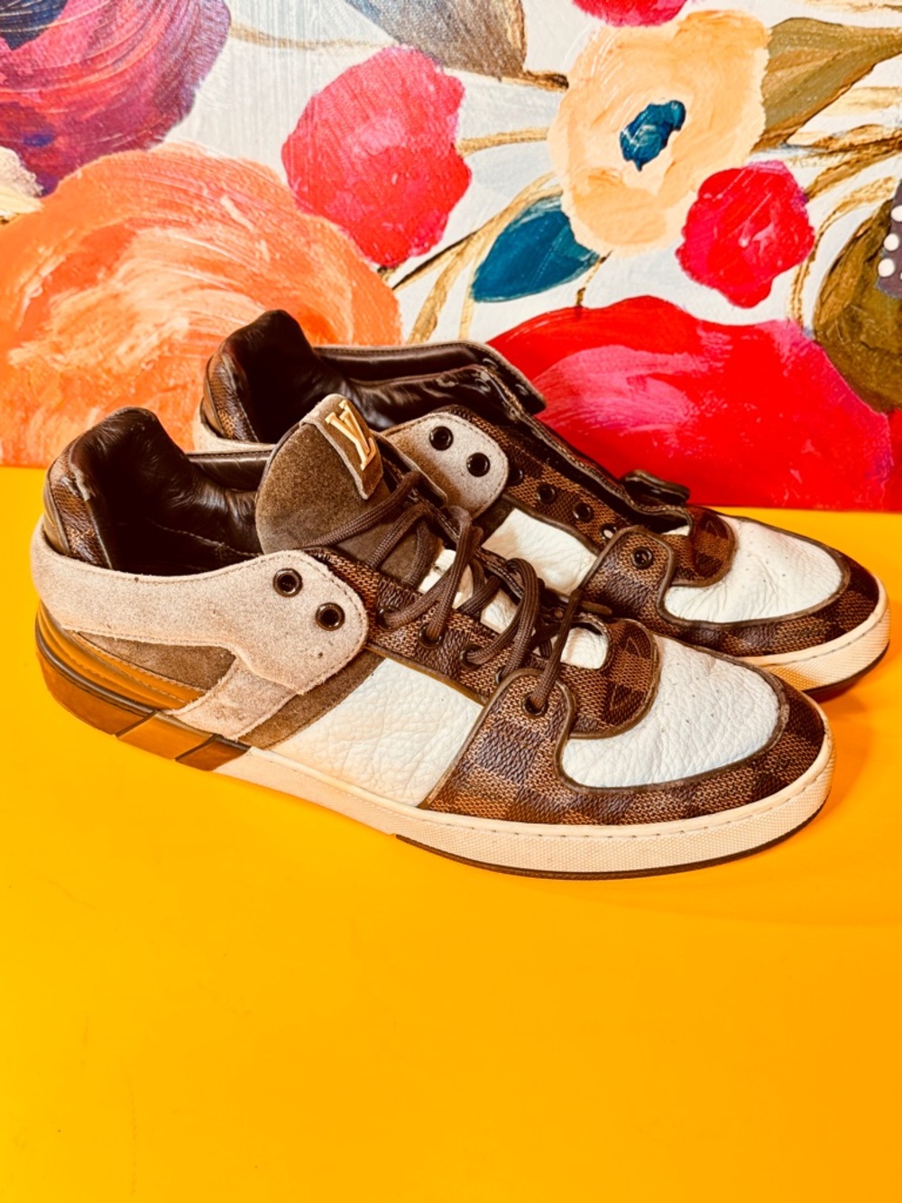 Louis Vuitton Damier Brown and White Monogram Leather Sneakers
